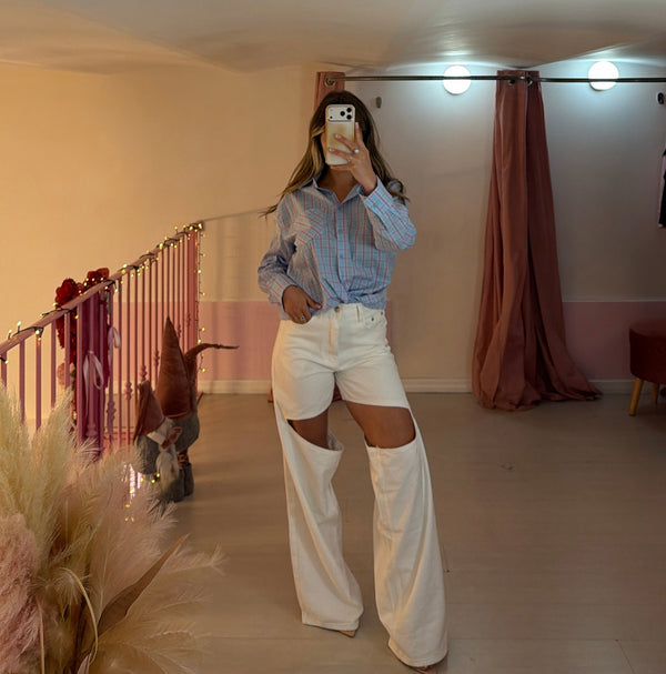 Jeans bianco con spacchi