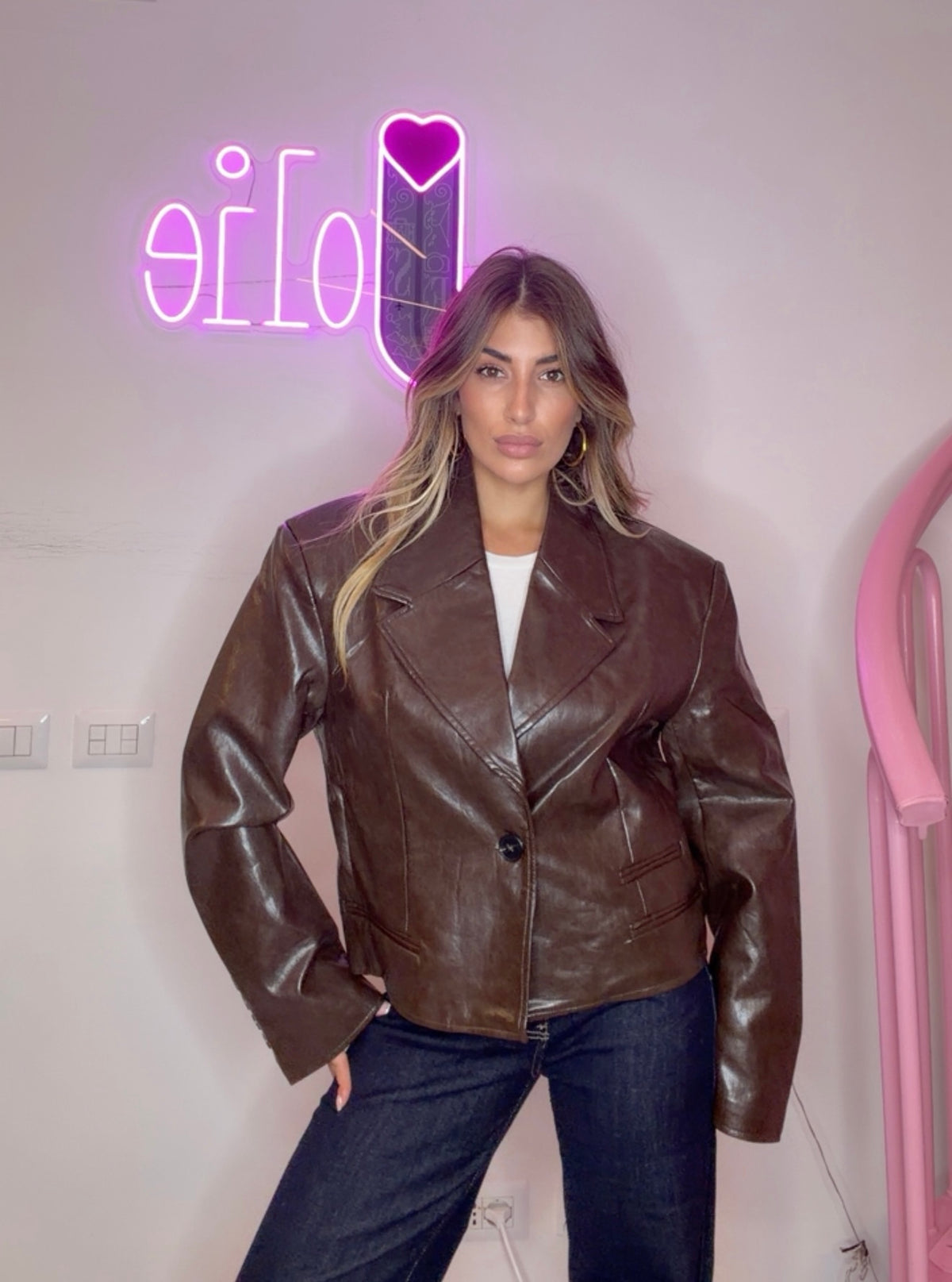 Blazer cropped Ecopelle