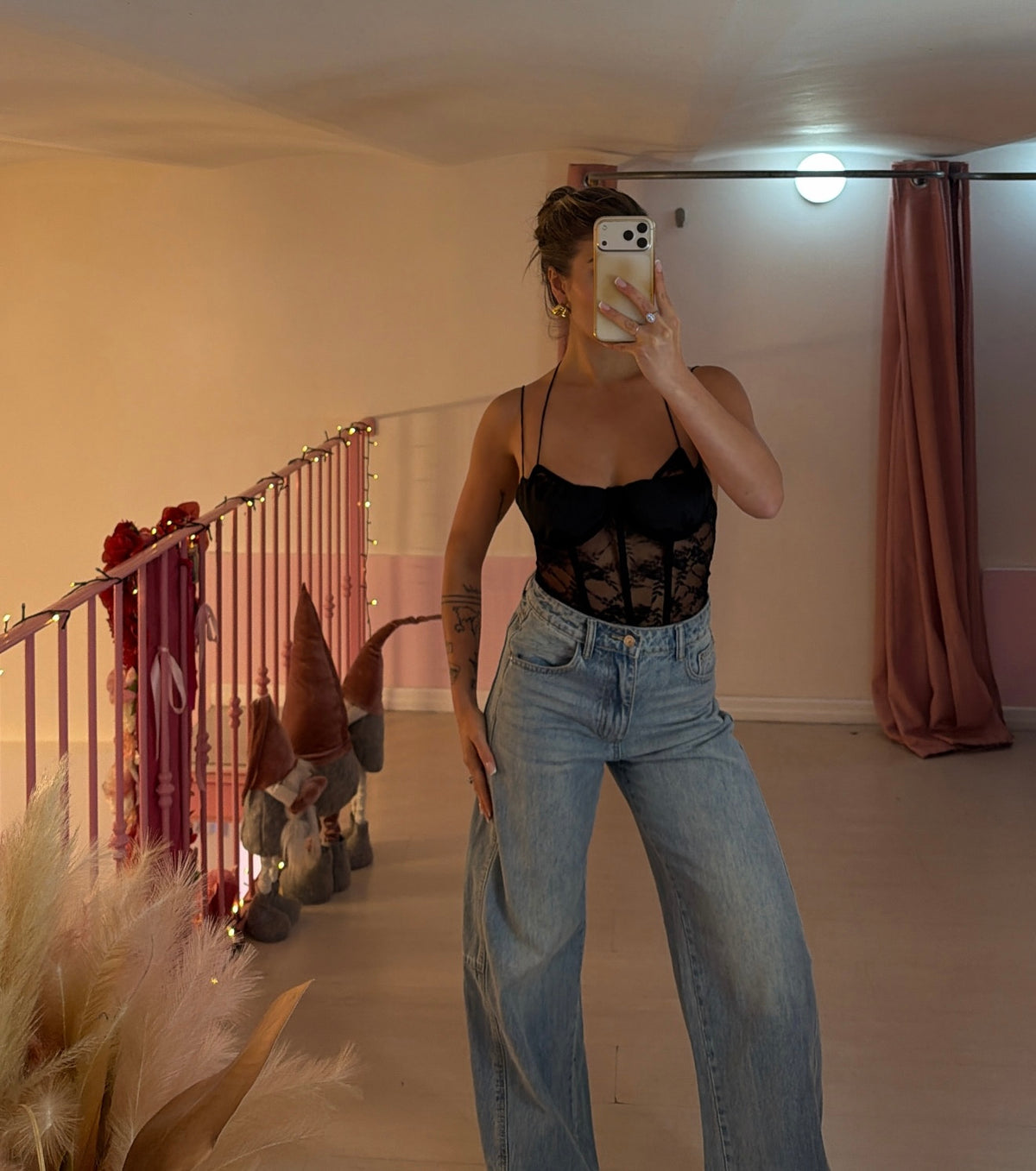 Body a corsetto in pizzo