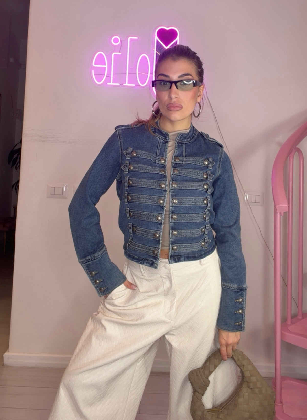 Giacca denim military