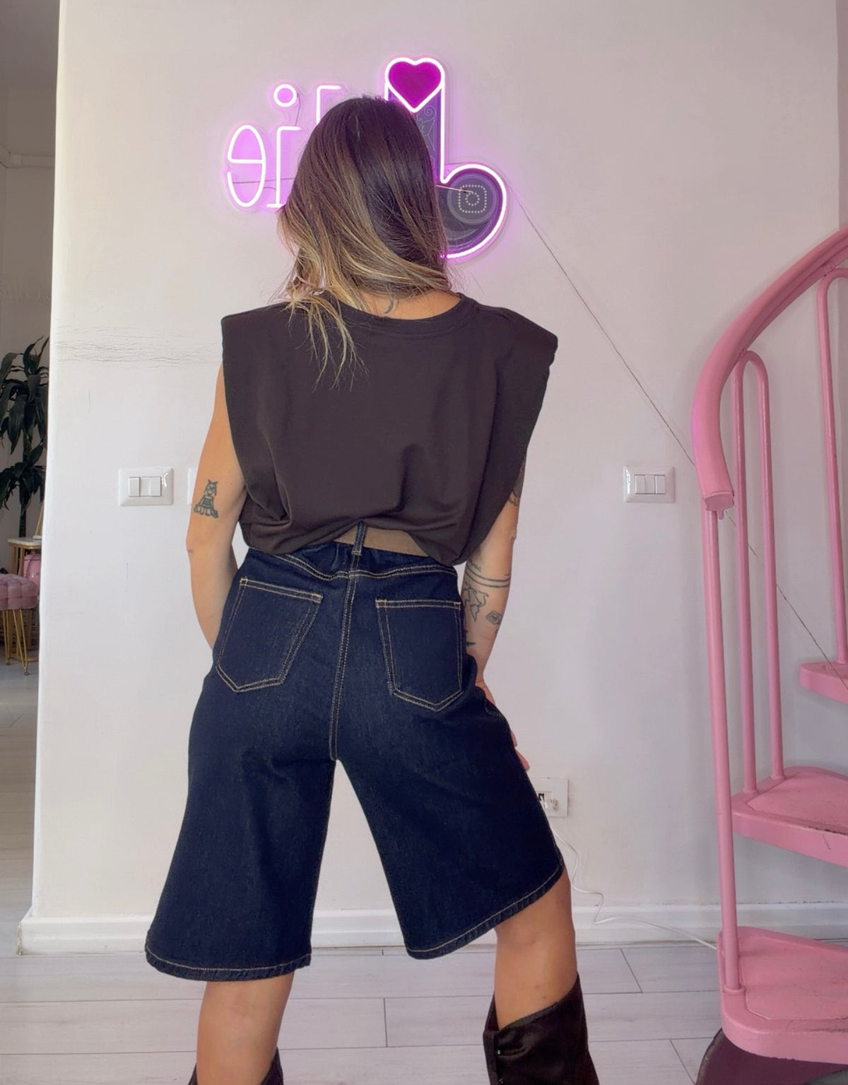 Bermuda denim con cinta