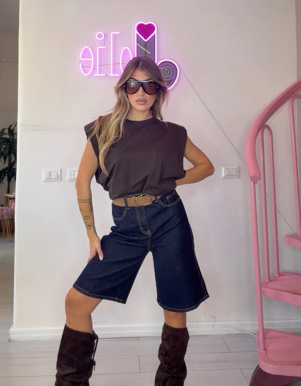 Bermuda denim con cinta