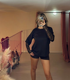 T-shirt con maniche in pizzo