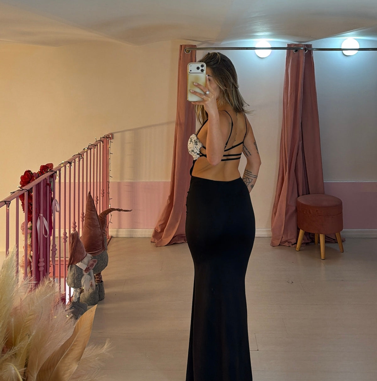 Abito lungo con top in pizzo