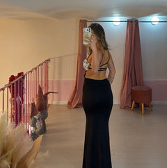 Abito lungo con top in pizzo