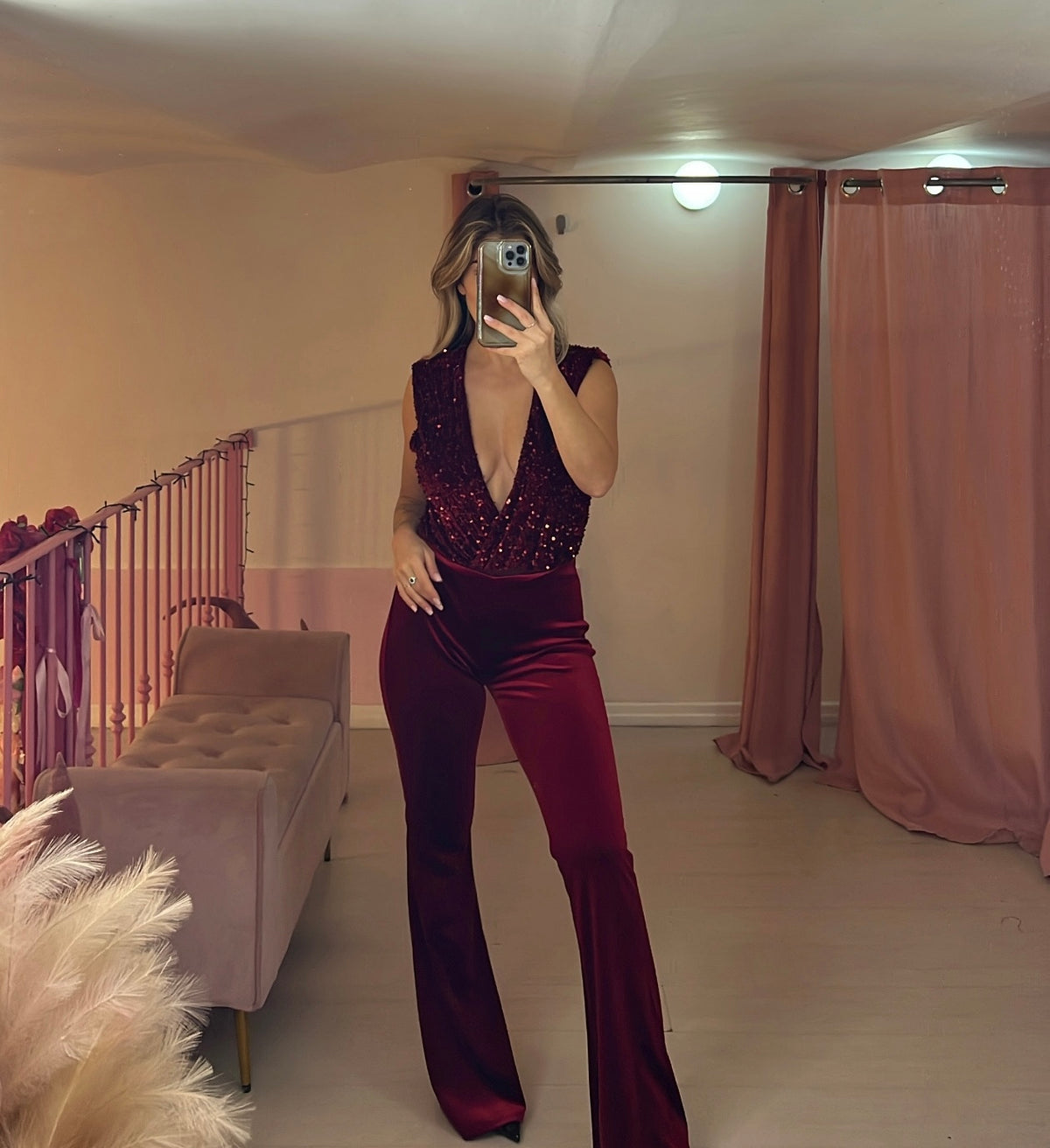 Pantalone in velluto rosso