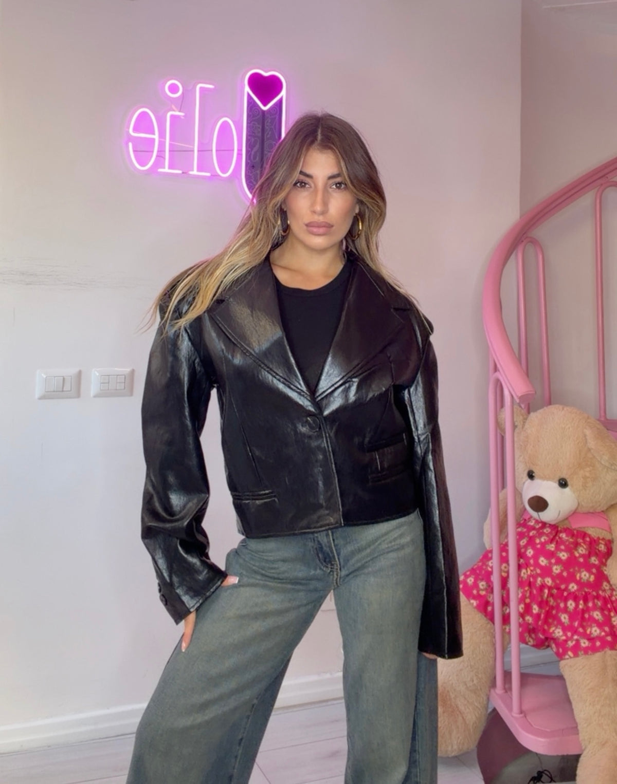 Blazer cropped Ecopelle