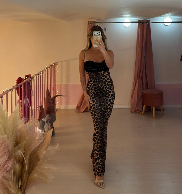 Abito lungo con top in pizzo