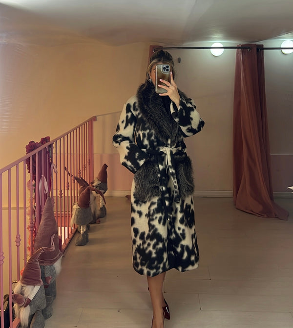Cappotto cow con pelliccia