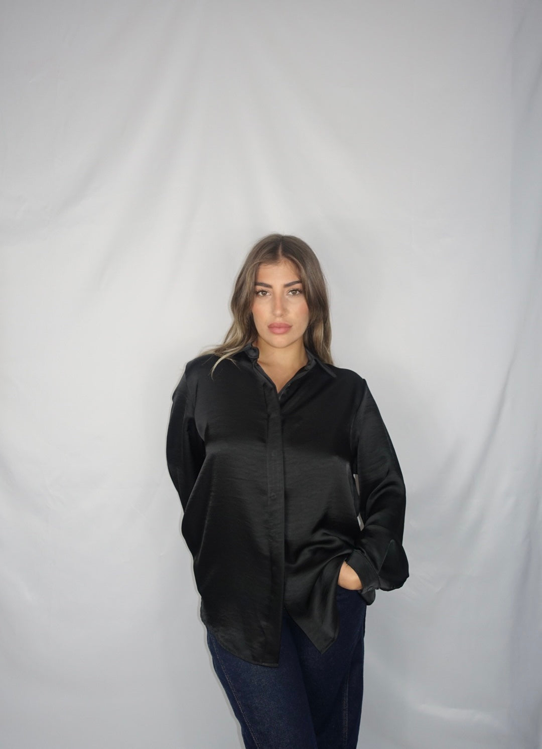Camicia oversize in simil raso